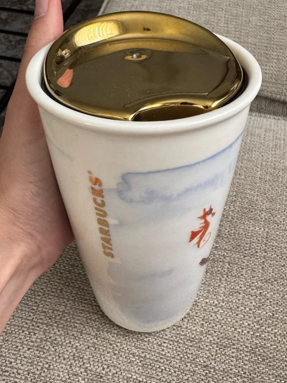 Starbucks Cup Siren Mermaid Mug Ceramic 12 oz Coffee Tumbler with Gold Lid